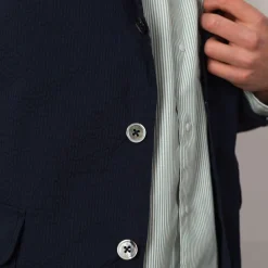 Jackets|Beams Plus 3 Button Seersucker Suit Jacket - Navy