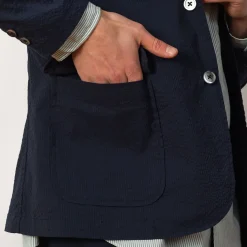 Jackets|Beams Plus 3 Button Seersucker Suit Jacket - Navy