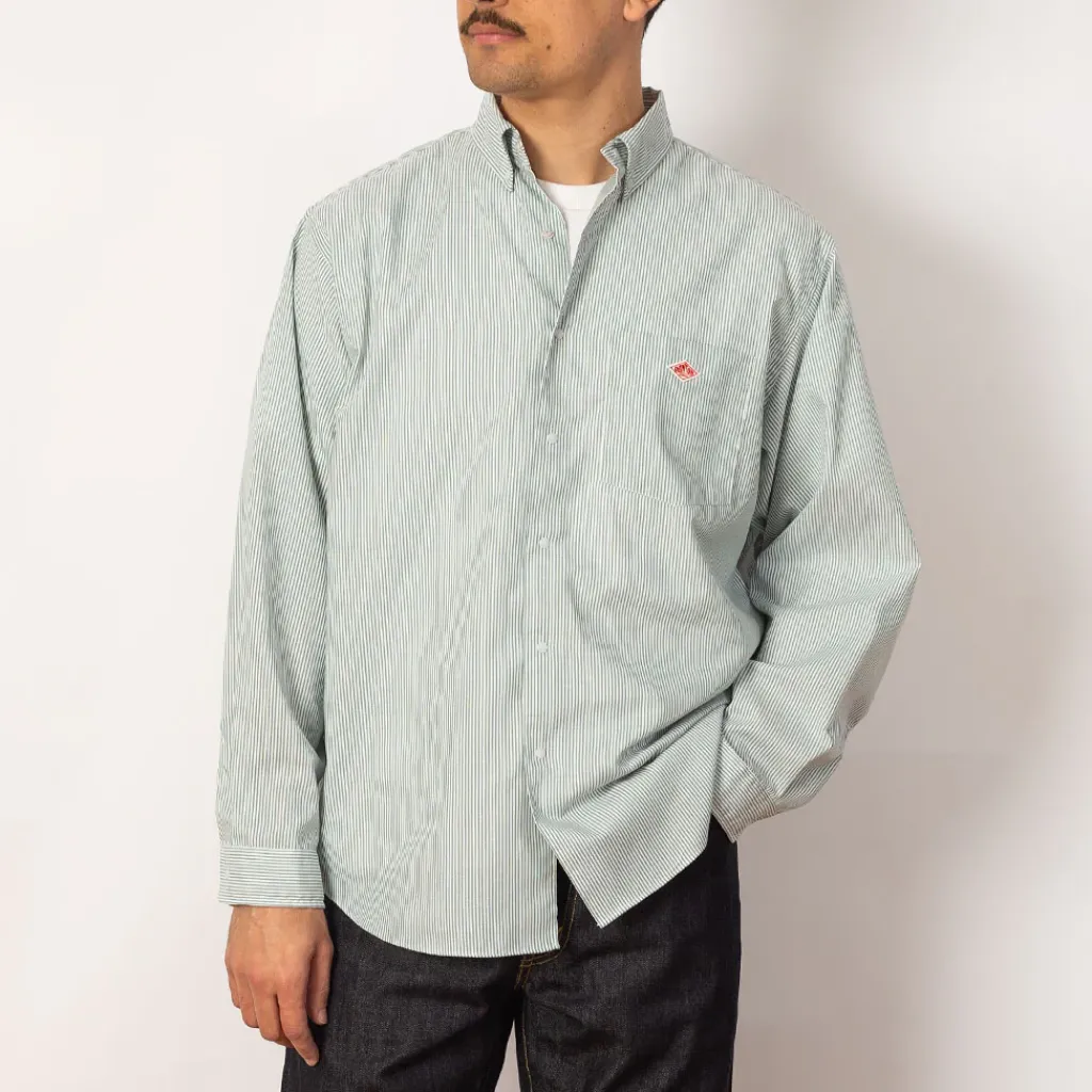 Shirts|Danton B.D. L/S Shirt - Green/White stripe