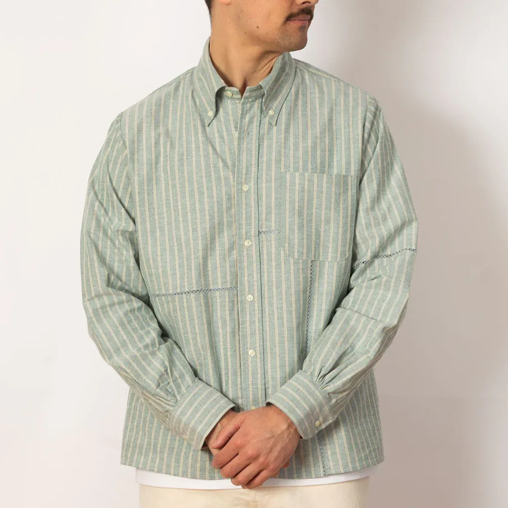 Shirts|Brain Dead Brooks Brothers Patchwork Oxford Shirt - Green
