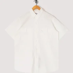 Shirts|OrSlow Chambray Work Shirt Wide Fit S/S - White