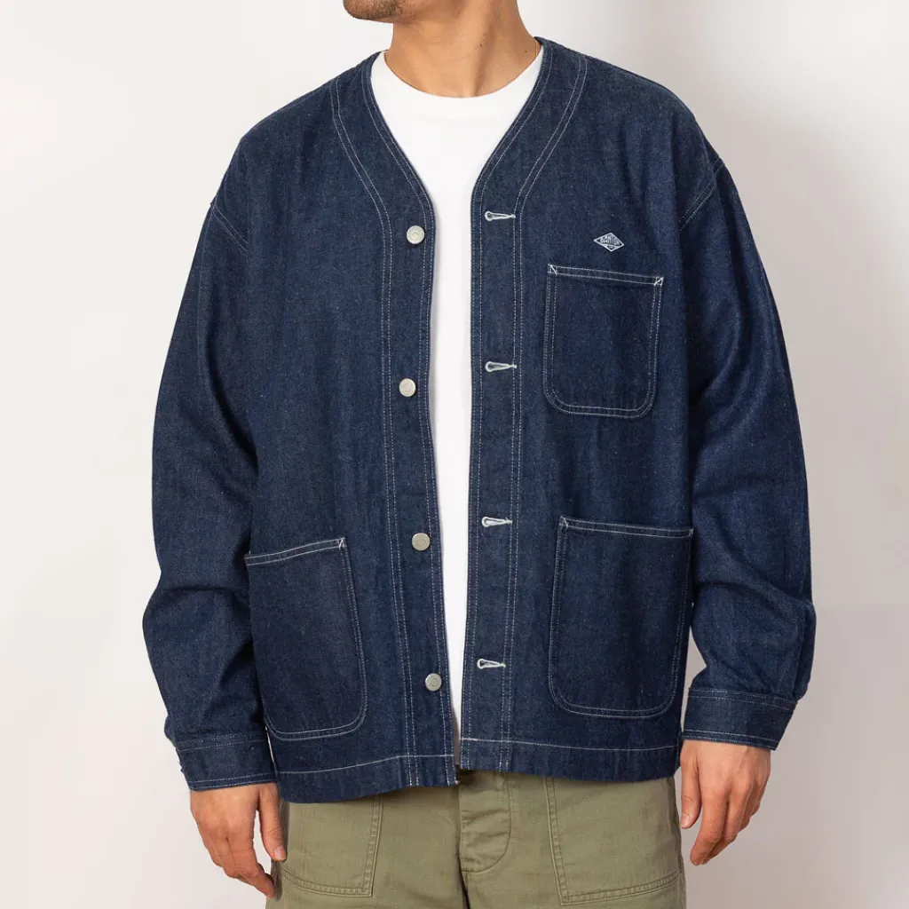Jackets|Danton Collarless Jacket - Indigo