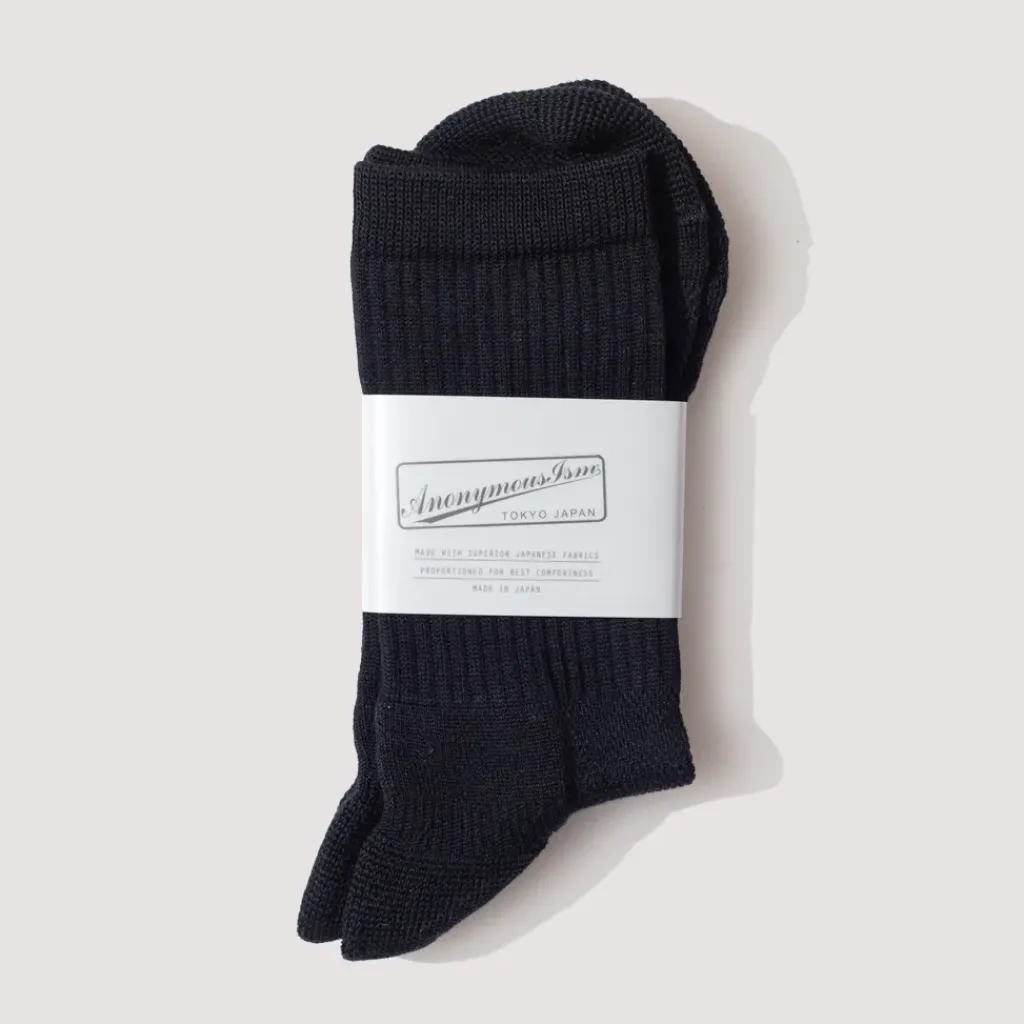 Socks|Anonymous Ism Cupro Wool Pile Half - Black