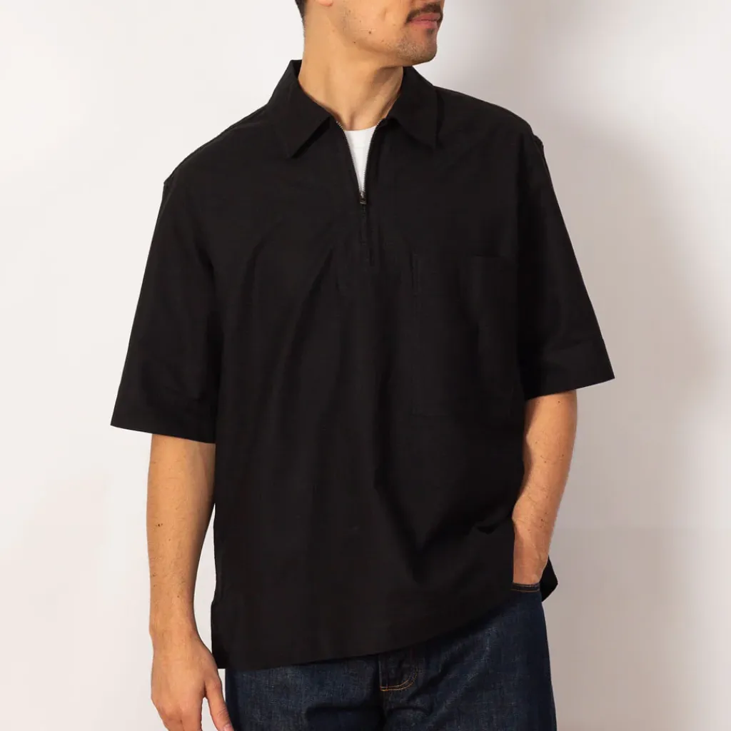 Shirts|MHL By Margaret Howell Half Zip Pull On Shirt - Black