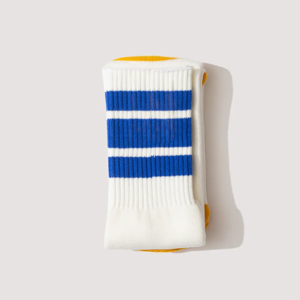 Socks|Kapital Happy Heel Skaters Knee High Socks - White/Blue