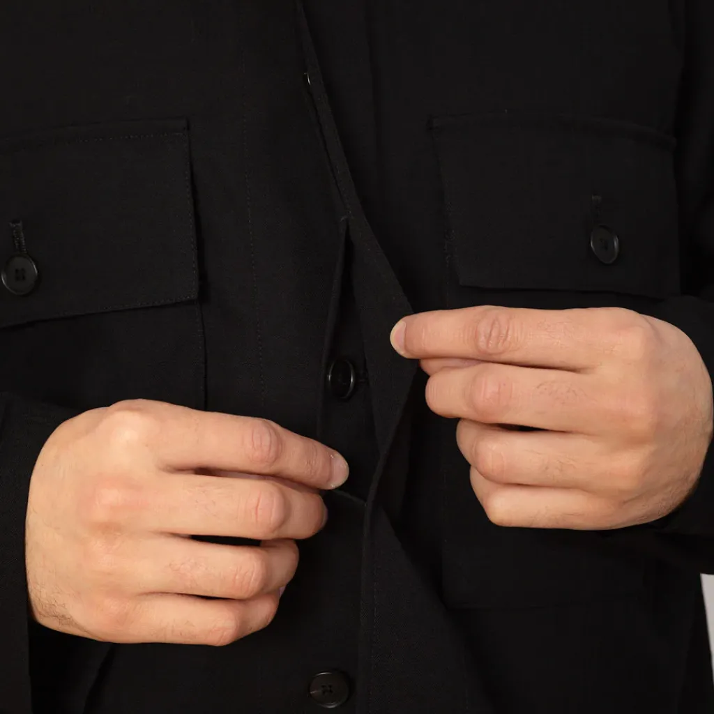 Shirts|Auralee Herringbone Overshirt - Black