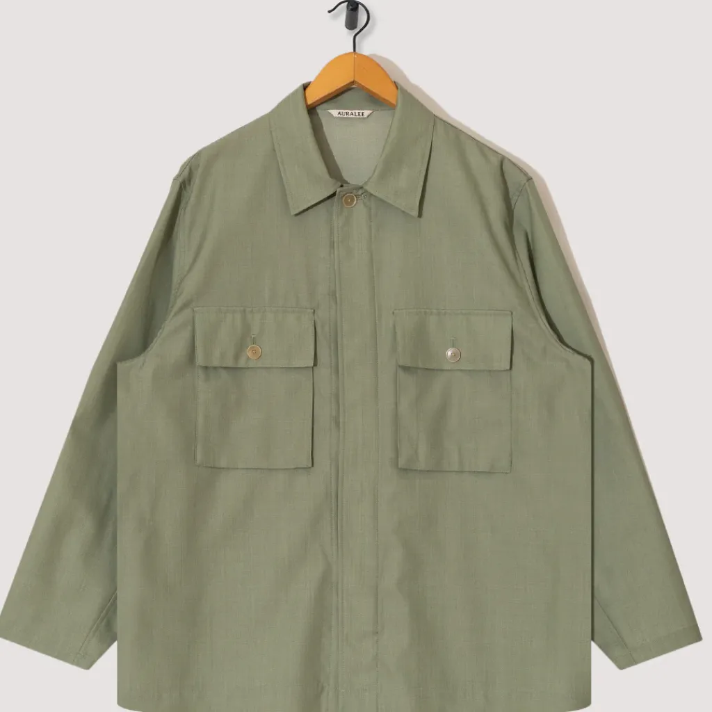 Shirts|Auralee Herringbone Overshirt - Olive