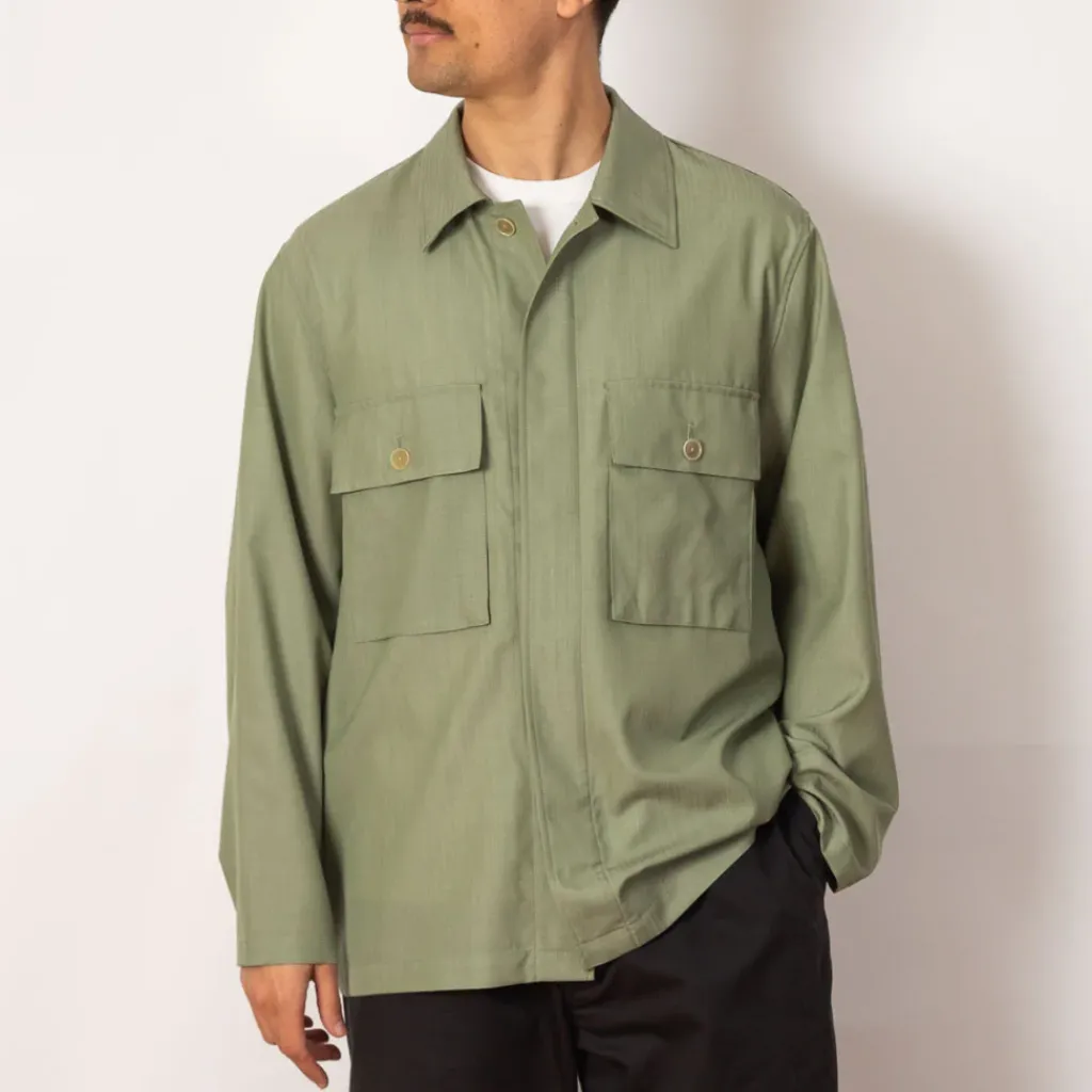 Shirts|Auralee Herringbone Overshirt - Olive