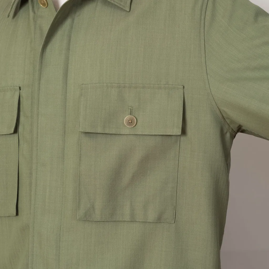 Shirts|Auralee Herringbone Overshirt - Olive