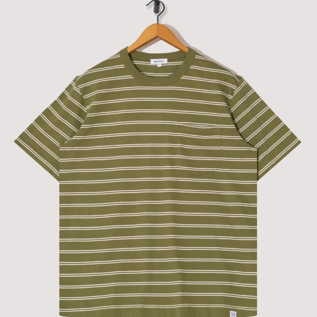 T-Shirts|Norse Projects Holger Organic Sailor Stripe Pocket Tee - Moss Green