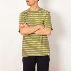 T-Shirts|Norse Projects Holger Organic Sailor Stripe Pocket Tee - Moss Green