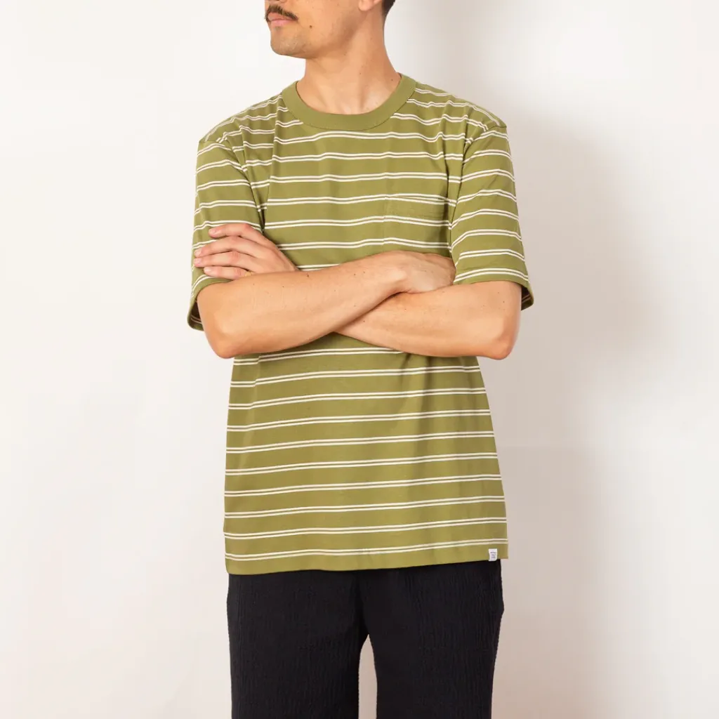 T-Shirts|Norse Projects Holger Organic Sailor Stripe Pocket Tee - Moss Green