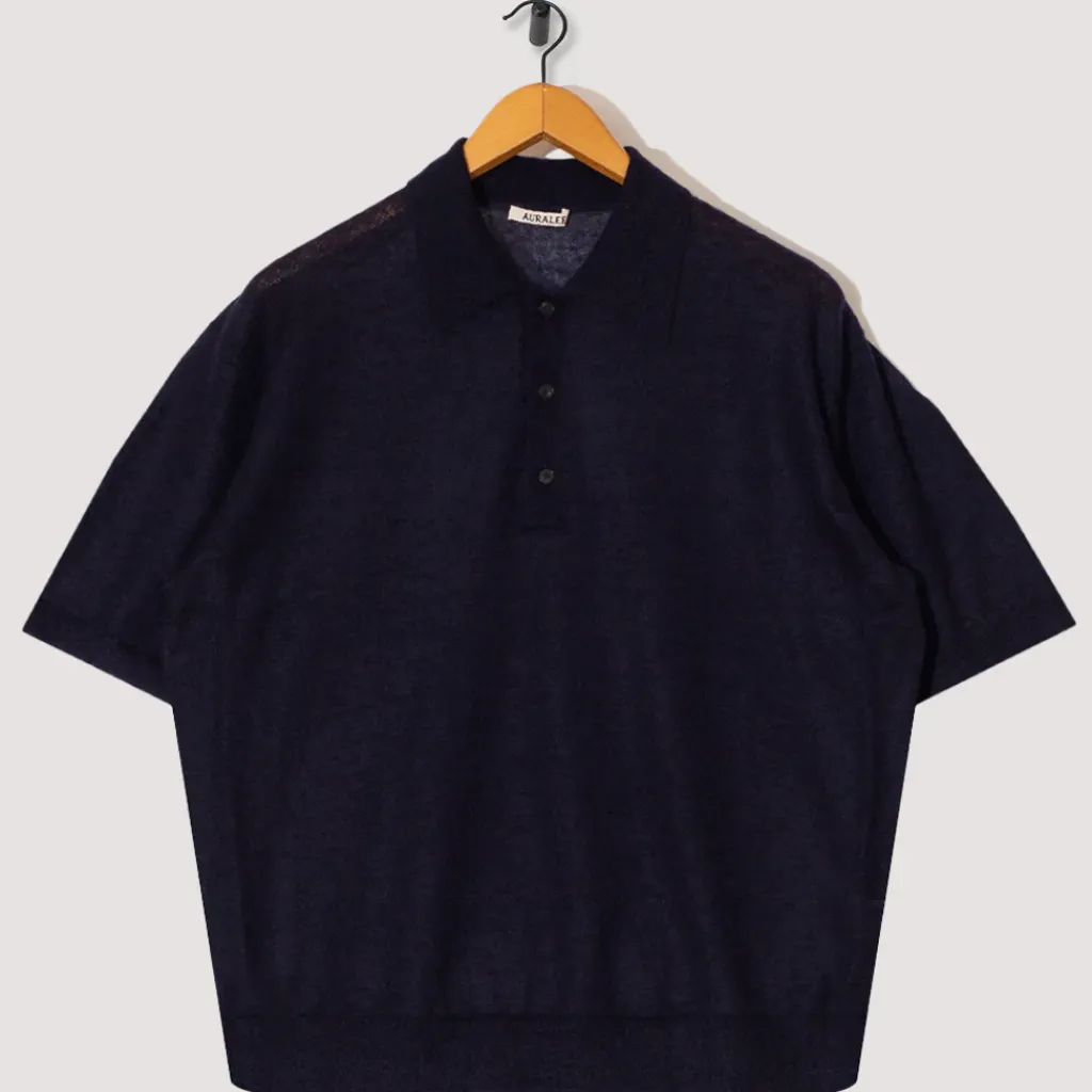 Knitwear|Auralee Kid Mohair Knit Polo - Navy