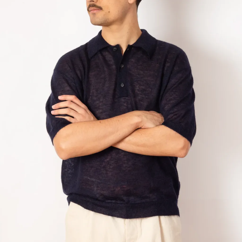Knitwear|Auralee Kid Mohair Knit Polo - Navy