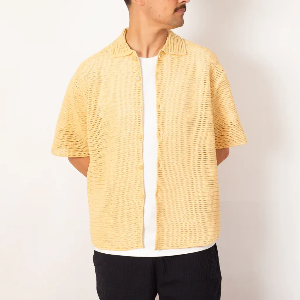 Shirts|Auralee Knit Half Sleeve Shirt - White Yellow