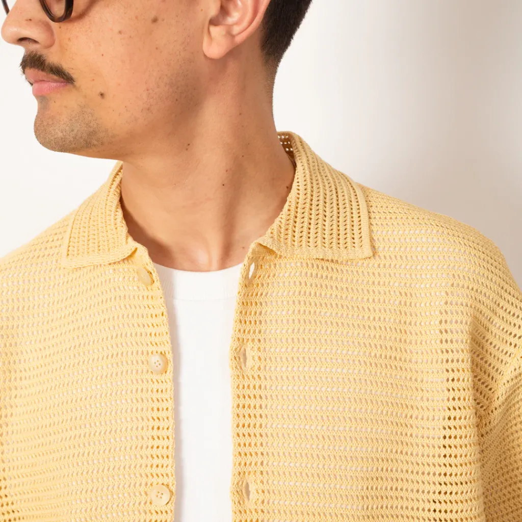 Shirts|Auralee Knit Half Sleeve Shirt - White Yellow
