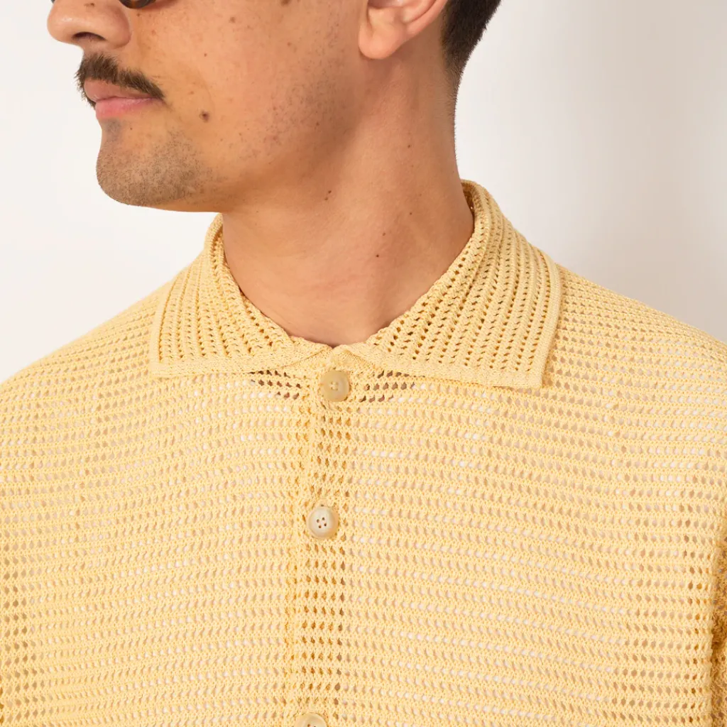 Shirts|Auralee Knit Half Sleeve Shirt - White Yellow