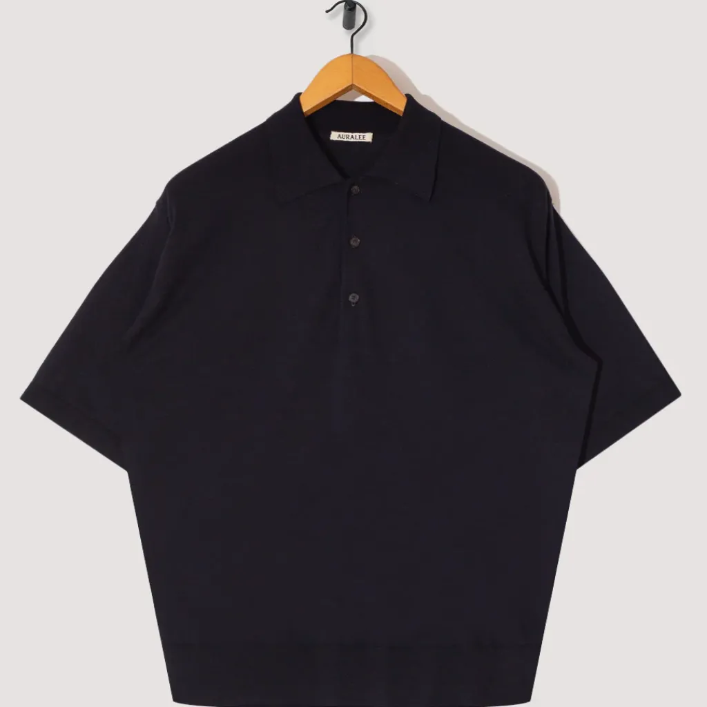 Knitwear|Auralee Knit Polo - Dark Navy