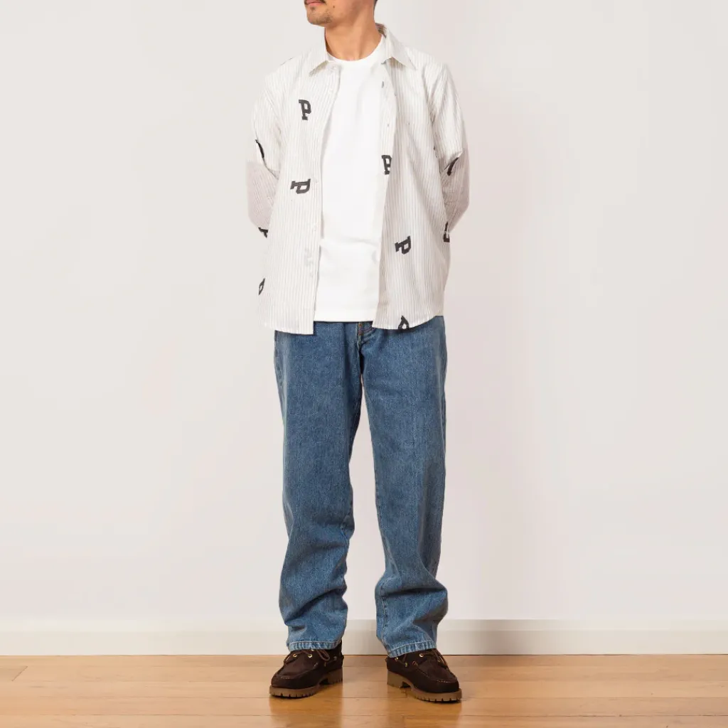 Shirts|Pop Trading Company Letters Striped Pop Shirt - White Linen