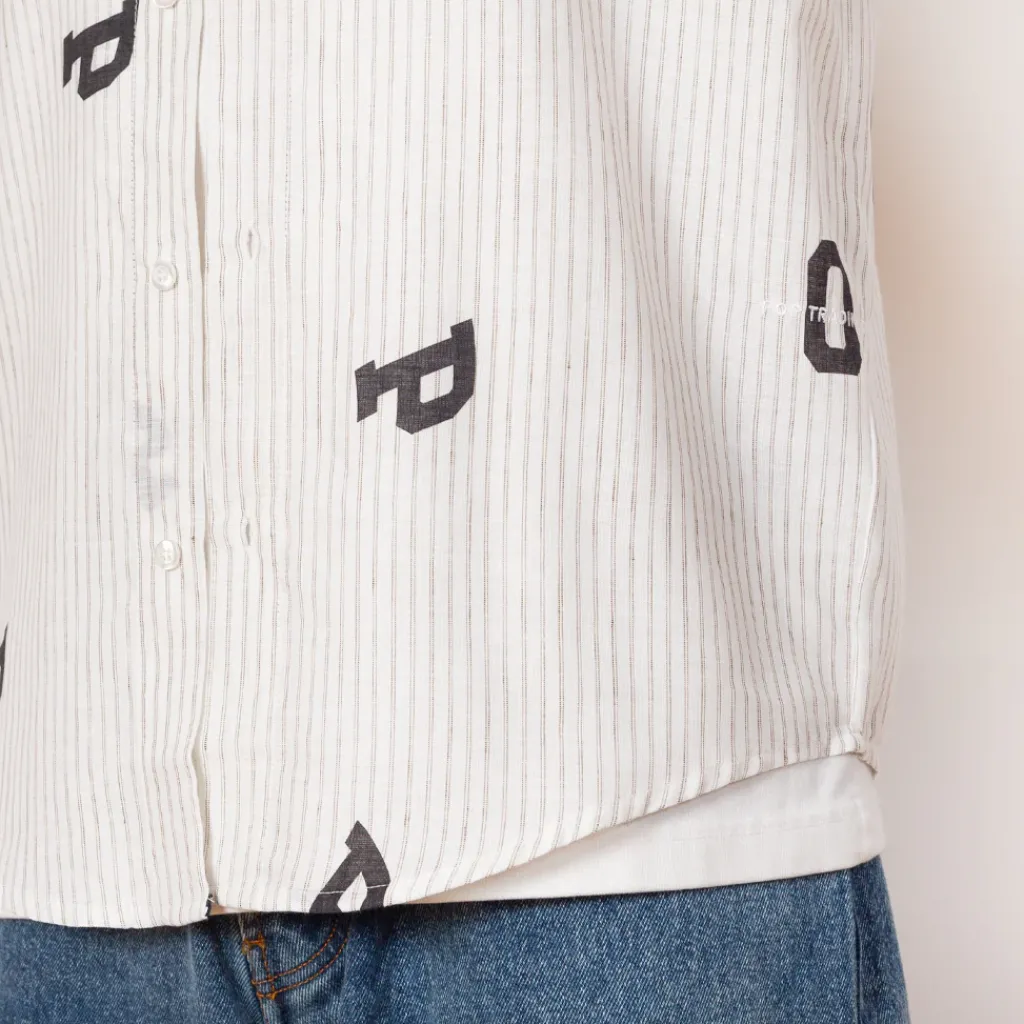 Shirts|Pop Trading Company Letters Striped Pop Shirt - White Linen