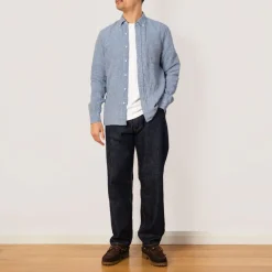 Shirts|Beams Plus Linen Chambray Shirt - Blue