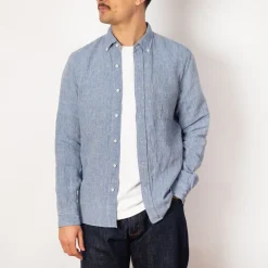 Shirts|Beams Plus Linen Chambray Shirt - Blue