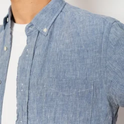 Shirts|Beams Plus Linen Chambray Shirt - Blue