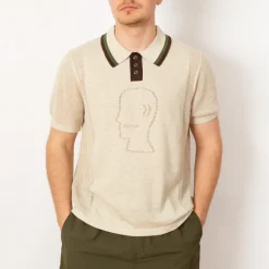 Shirts|Brain Dead Logo Head Pointelle Polo - Natural