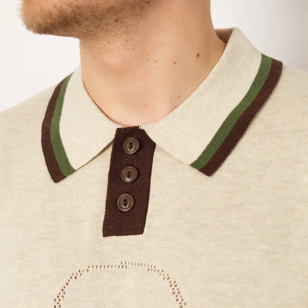 Shirts|Brain Dead Logo Head Pointelle Polo - Natural