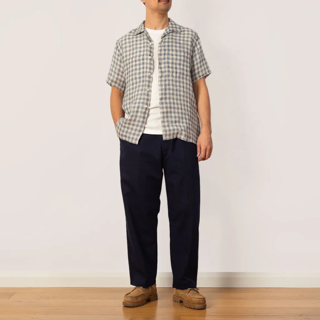 Shirts|Beams Plus Open Collar Plaid Shirt - Blue