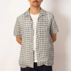 Shirts|Beams Plus Open Collar Plaid Shirt - Blue