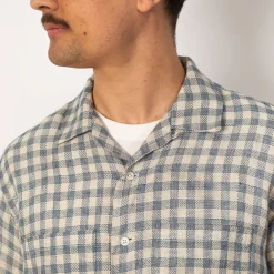 Shirts|Beams Plus Open Collar Plaid Shirt - Blue