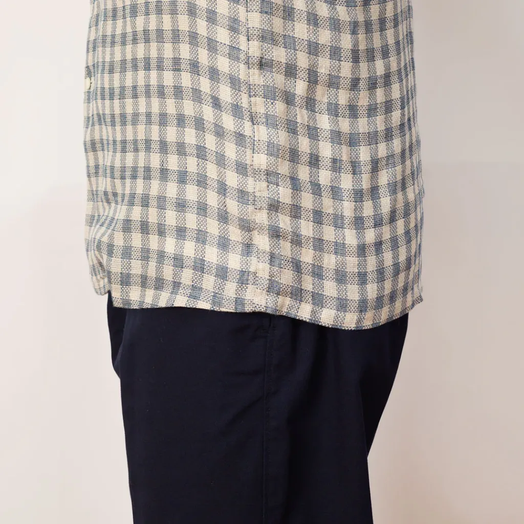 Shirts|Beams Plus Open Collar Plaid Shirt - Blue