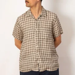Shirts|Beams Plus Open Collar Plaid Shirt - Brown
