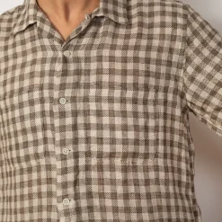 Shirts|Beams Plus Open Collar Plaid Shirt - Brown