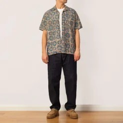 Shirts|Beams Plus Open Collar Shirt - Blue Sun Flower