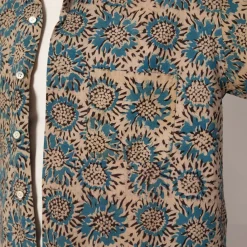 Shirts|Beams Plus Open Collar Shirt - Blue Sun Flower