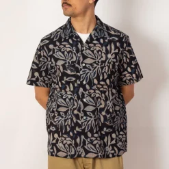 Shirts|Beams Plus Open Collar Shirt - Navy Leaf
