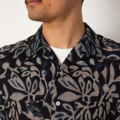 Shirts|Beams Plus Open Collar Shirt - Navy Leaf