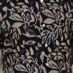 Shirts|Beams Plus Open Collar Shirt - Navy Leaf