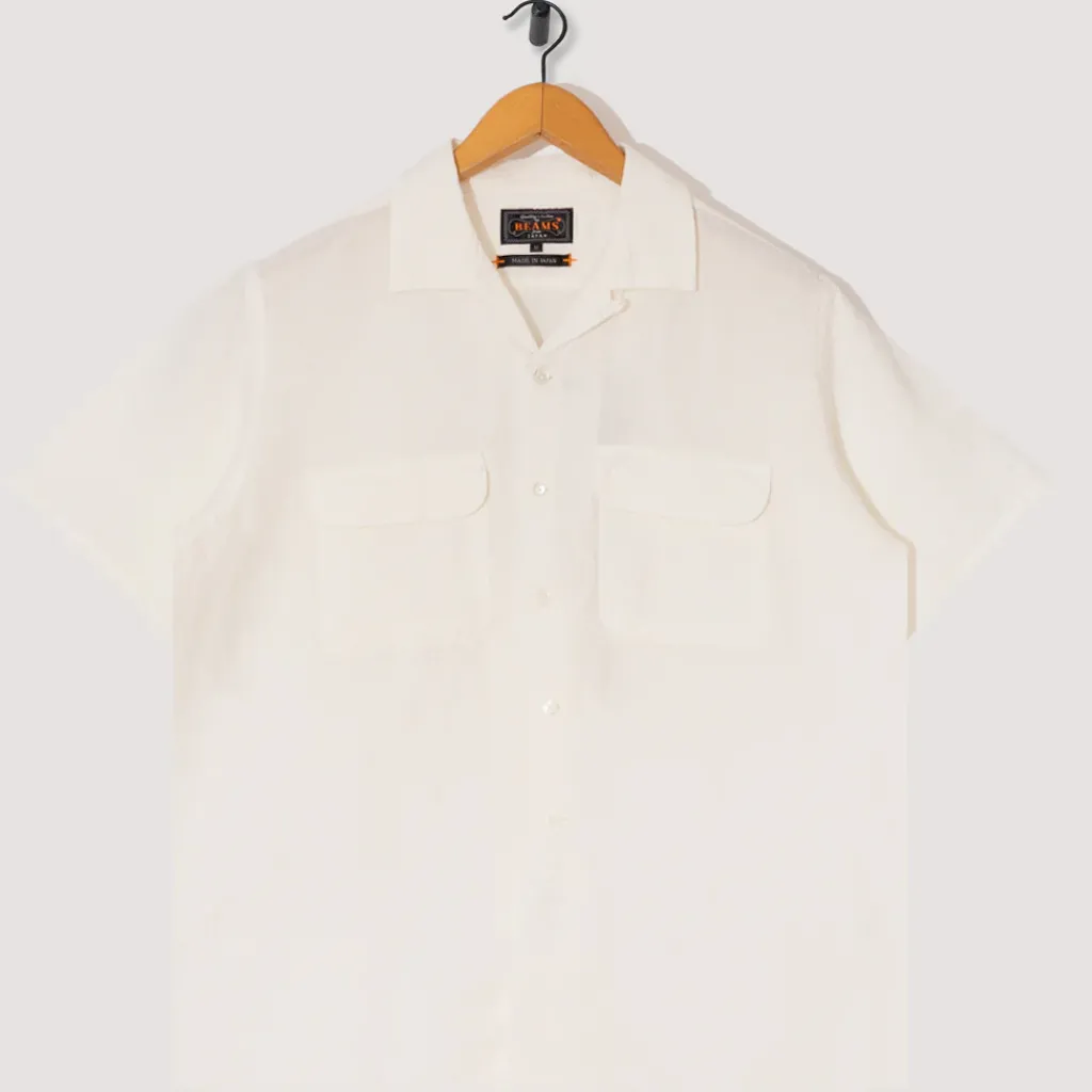 Shirts|Beams Plus Open Collar Shirt - White