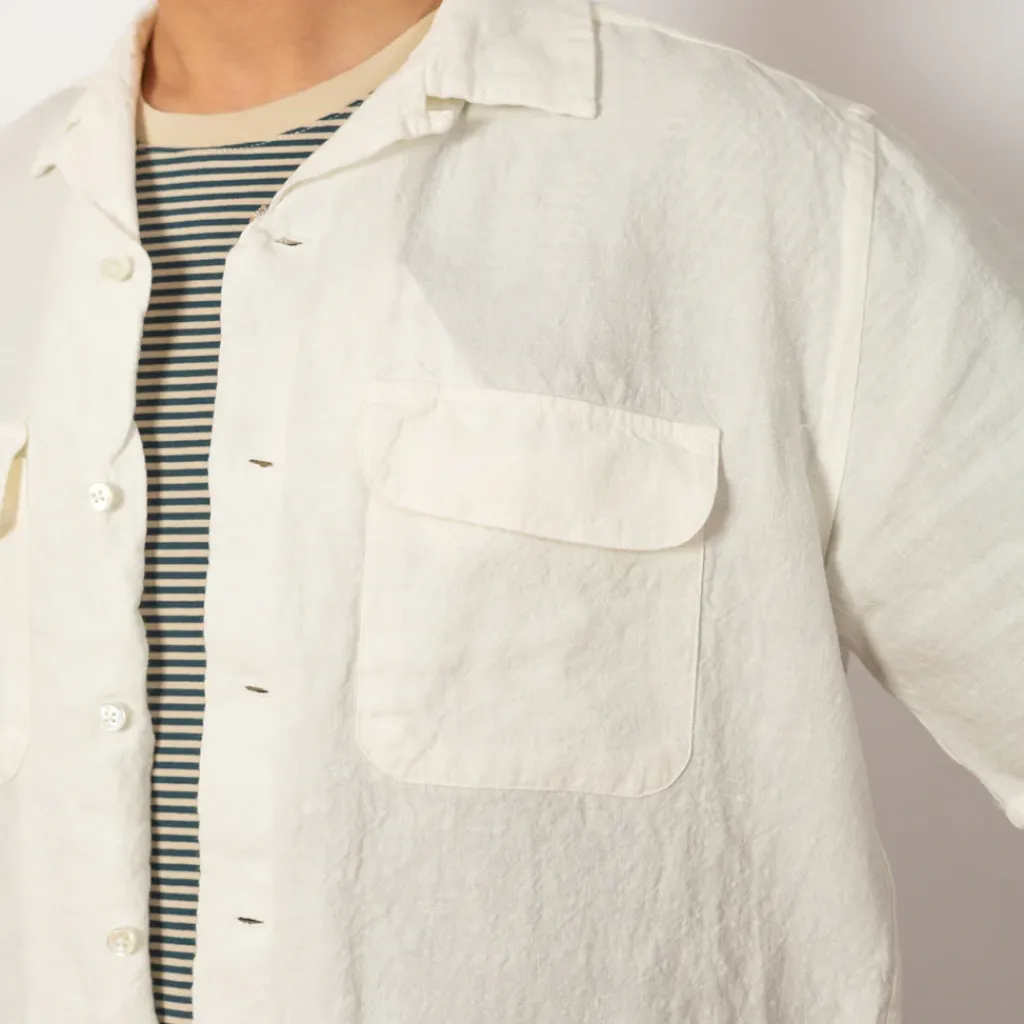 Shirts|Beams Plus Open Collar Shirt - White