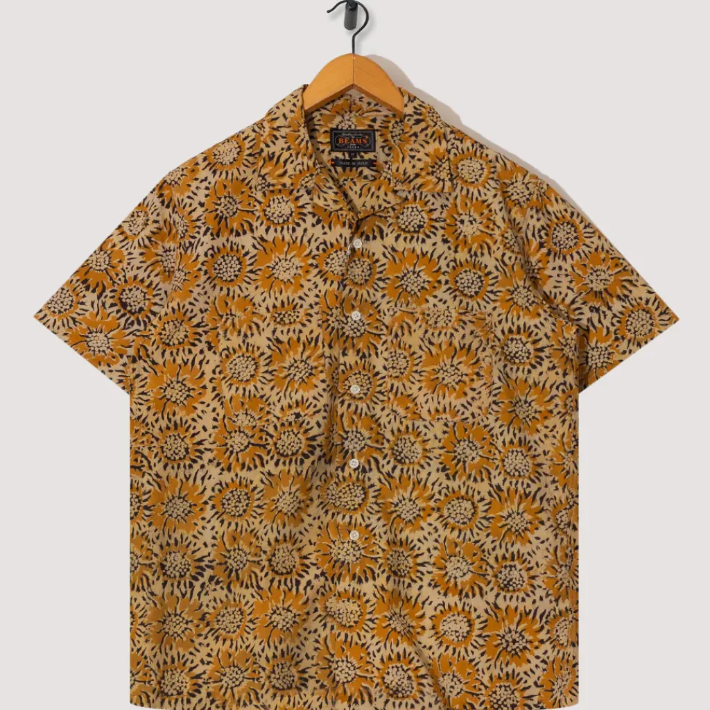 Shirts|Beams Plus Open Collar Shirt - Yellow Sun Flower