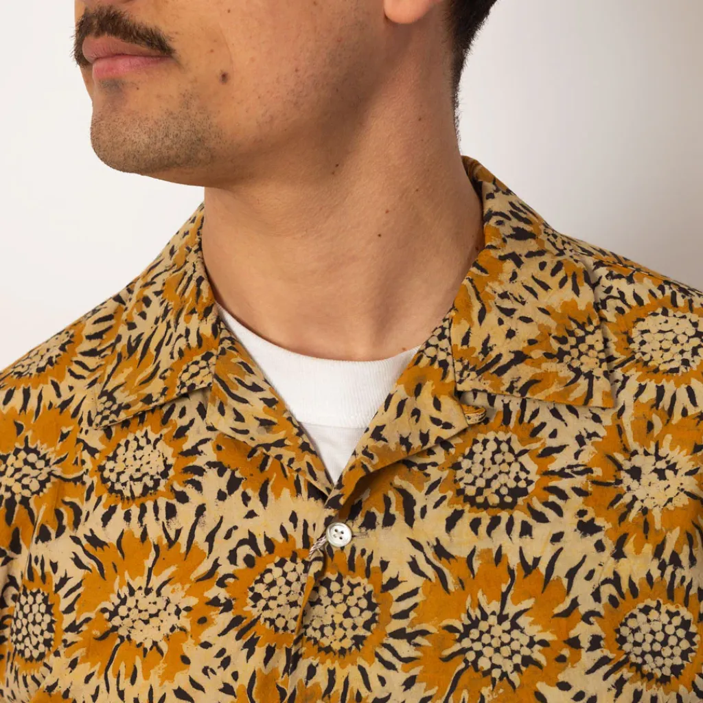 Shirts|Beams Plus Open Collar Shirt - Yellow Sun Flower