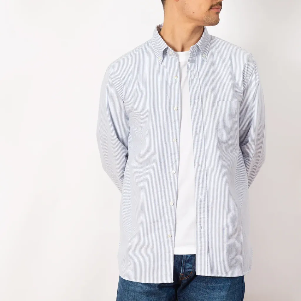 Shirts|Beams Plus Oxford Candy Stripe Shirt - Blue