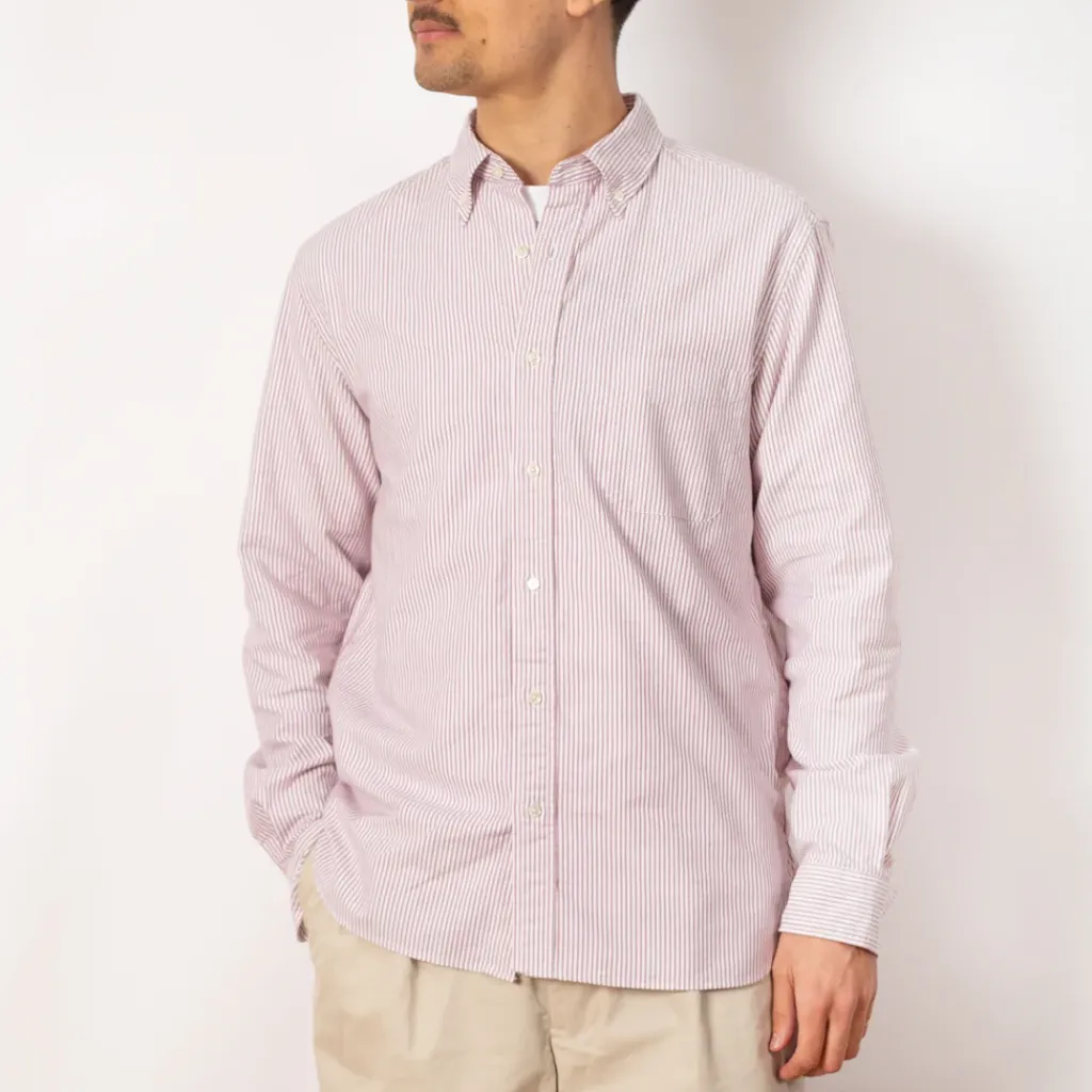 Shirts|Beams Plus Oxford Candy Stripe Shirt - Wine