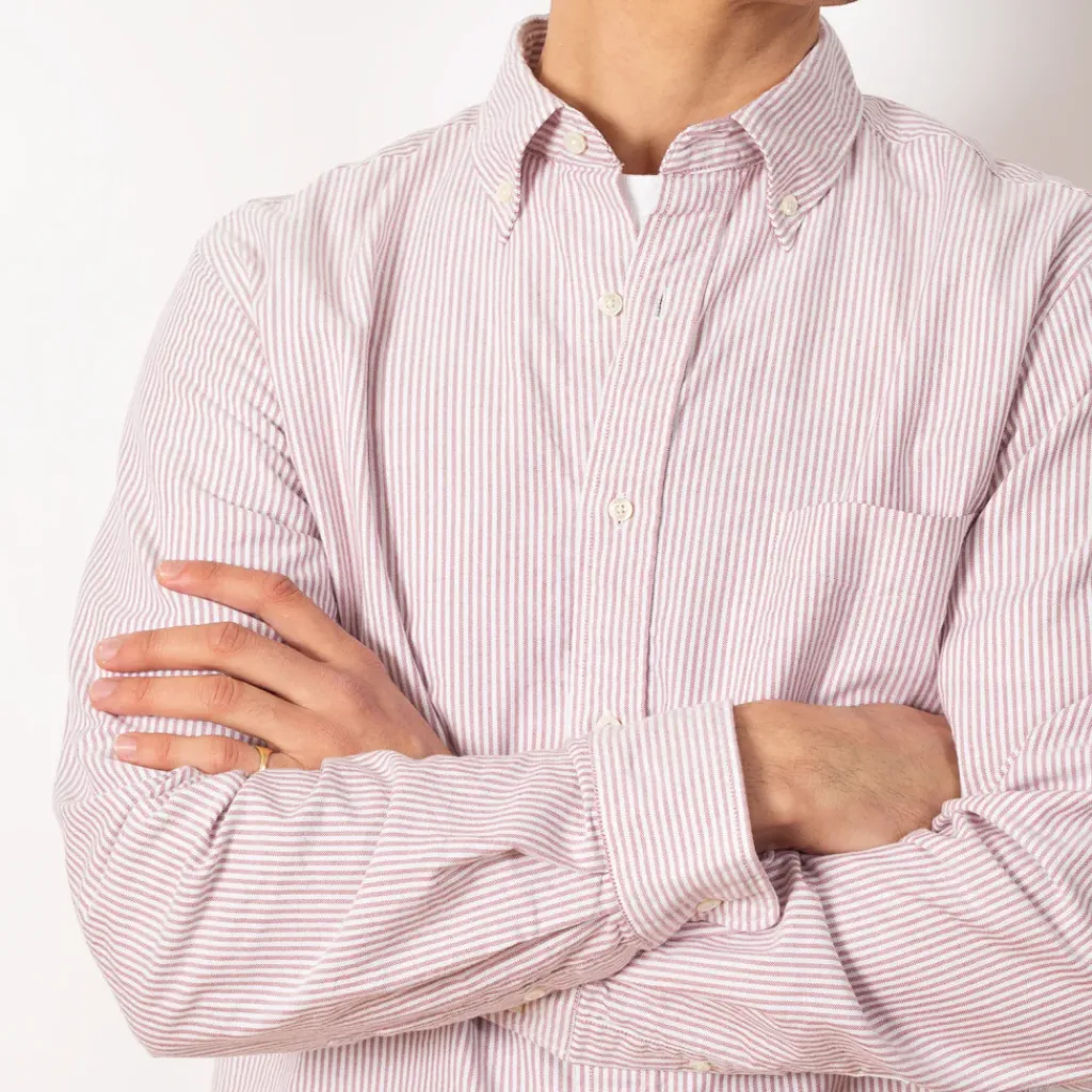 Shirts|Beams Plus Oxford Candy Stripe Shirt - Wine