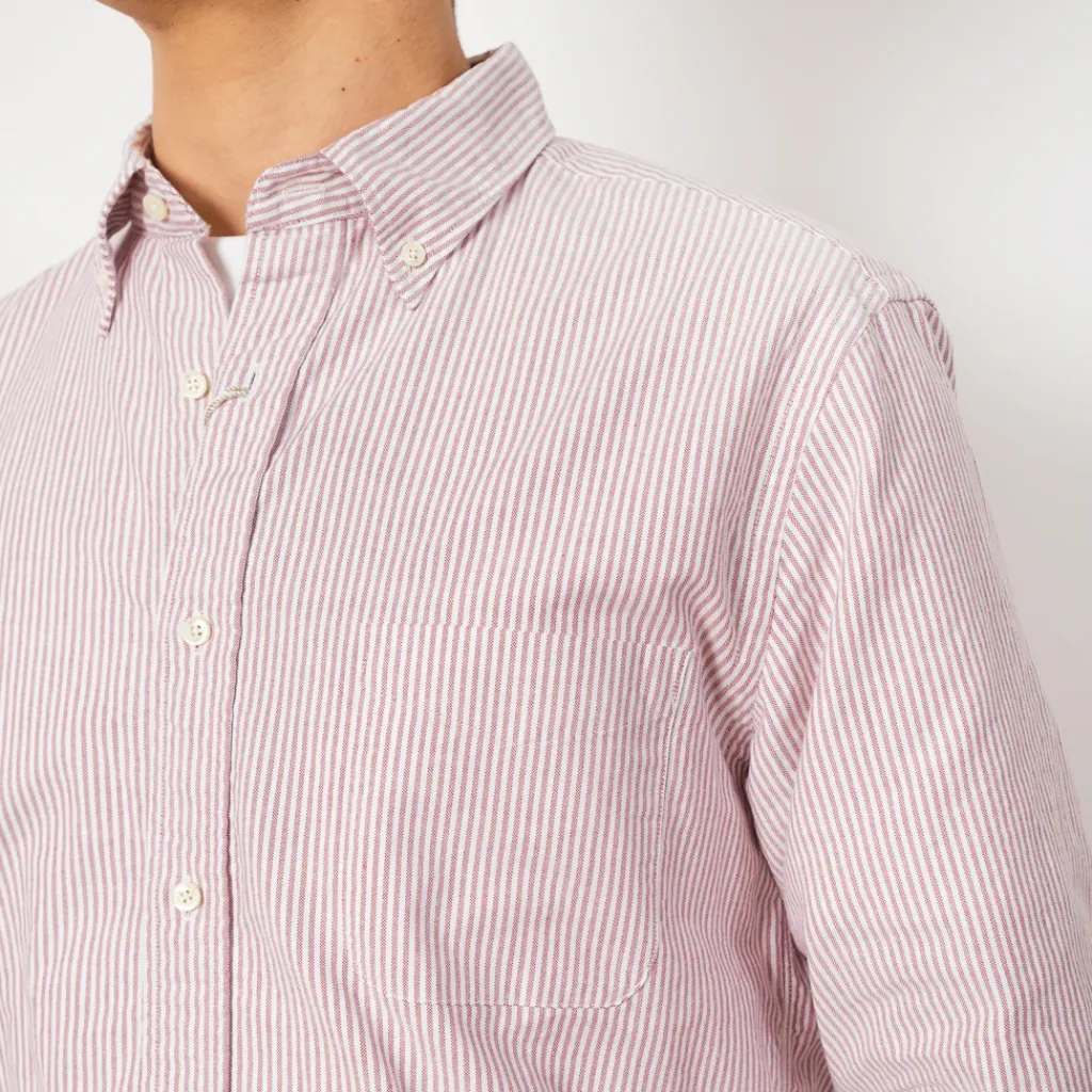 Shirts|Beams Plus Oxford Candy Stripe Shirt - Wine