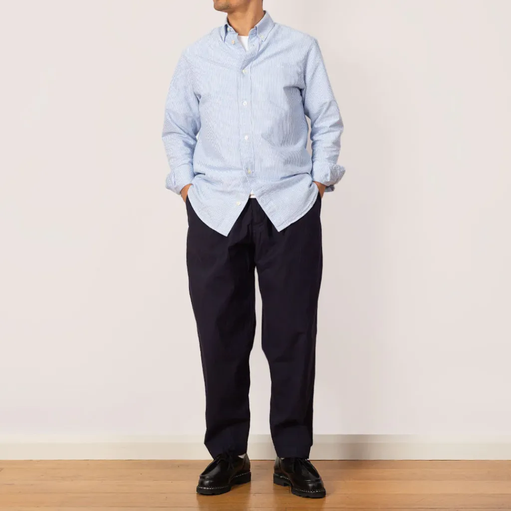 Trousers|Universal Works Pleated Track Pant - Navy Seersucker