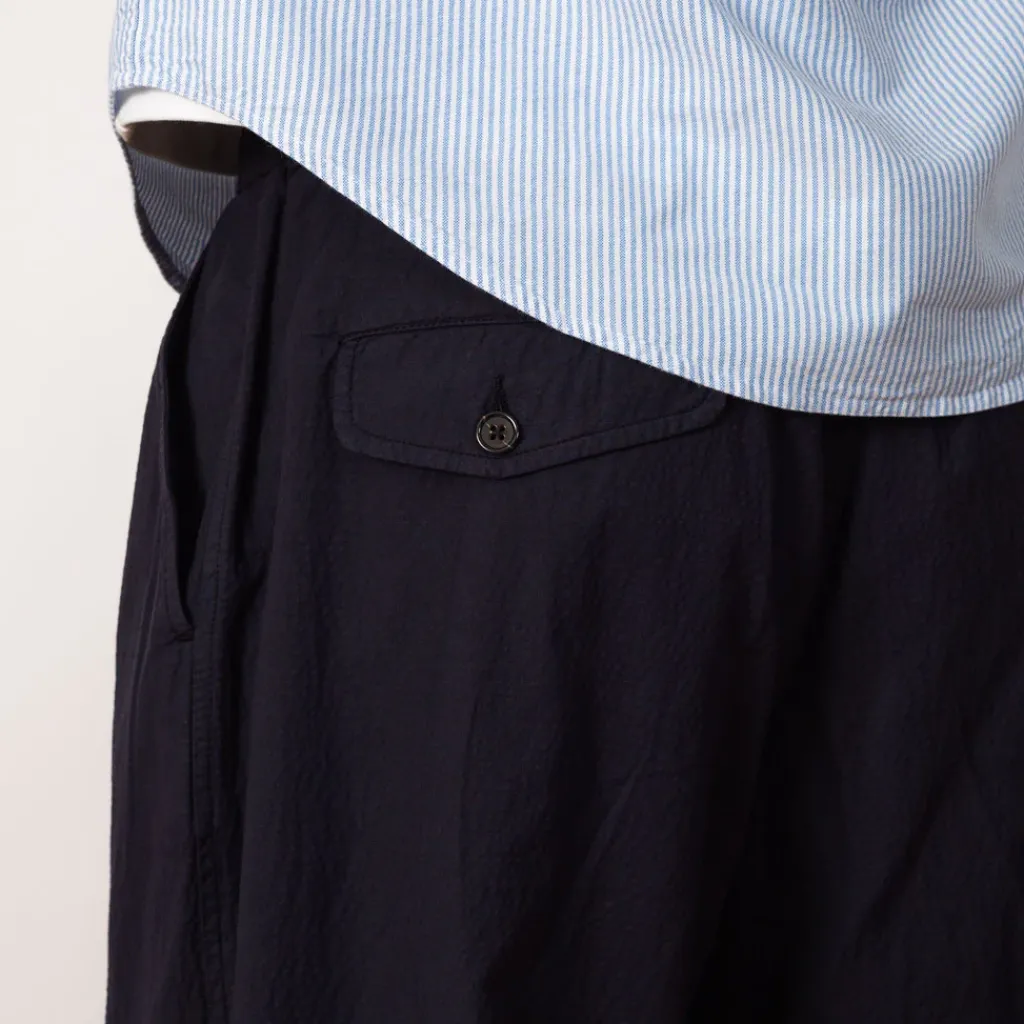 Trousers|Universal Works Pleated Track Pant - Navy Seersucker